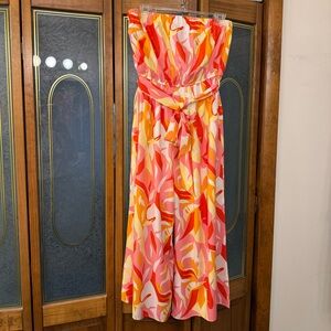 ANDREE BY UNIT Strapless Tropical Jumpsuit in Pink, Coral & Yellow, BRAND NEW